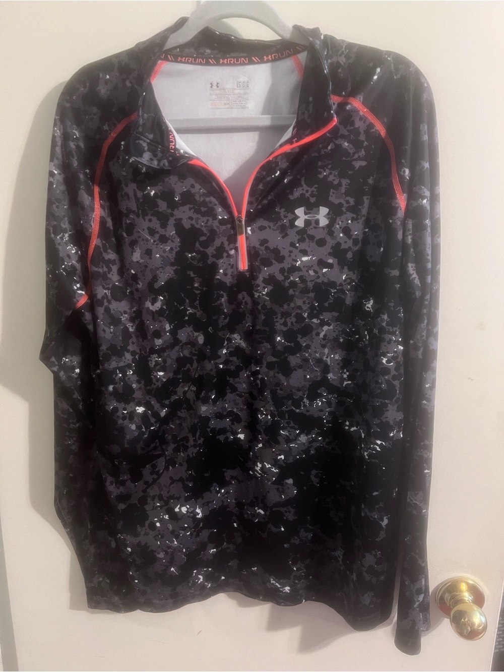 Under Armour Gray & Black Camo Run Half-Zip with Coral Accent